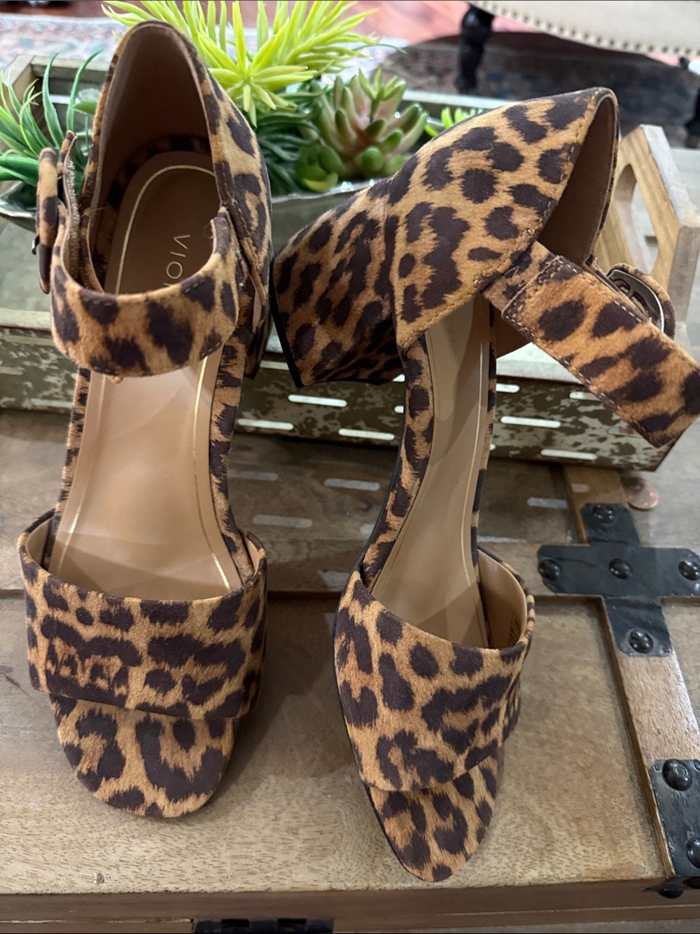 Vionic Leopard Print Block Heel Sandals - Brown
